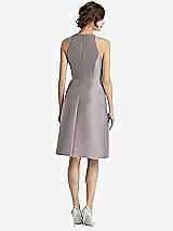 Rear View Thumbnail - Cashmere Gray High-Neck Satin Cocktail Dress with Pockets