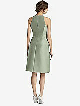 Rear View Thumbnail - Sage High-Neck Satin Cocktail Dress with Pockets