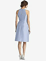 Rear View Thumbnail - Sky Blue High-Neck Satin Cocktail Dress with Pockets