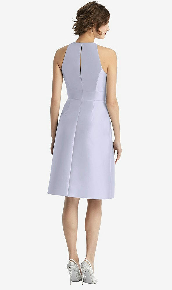 Back View - Silver Dove High-Neck Satin Cocktail Dress with Pockets