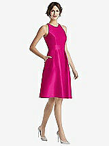 Front View Thumbnail - Think Pink High-Neck Satin Cocktail Dress with Pockets