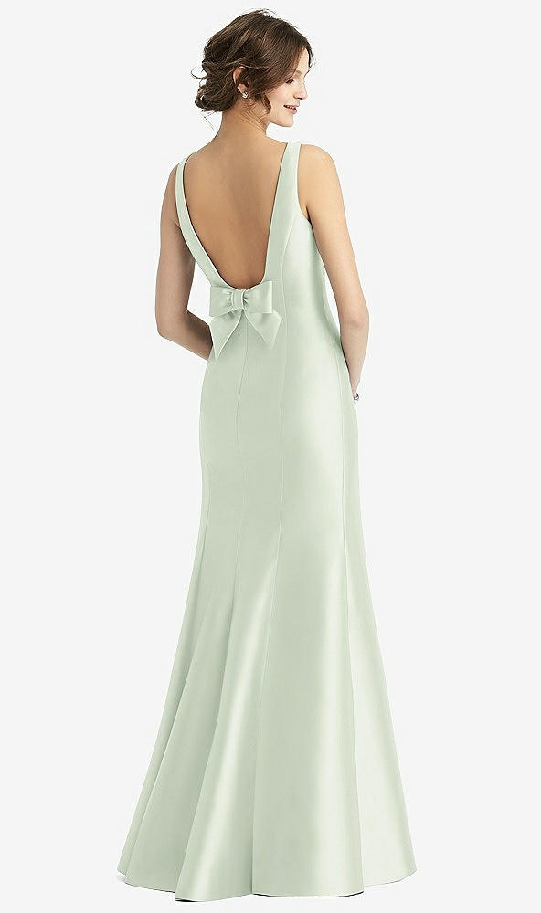 Back View - Mint Green Sleeveless Satin Trumpet Gown with Bow at Open-Back