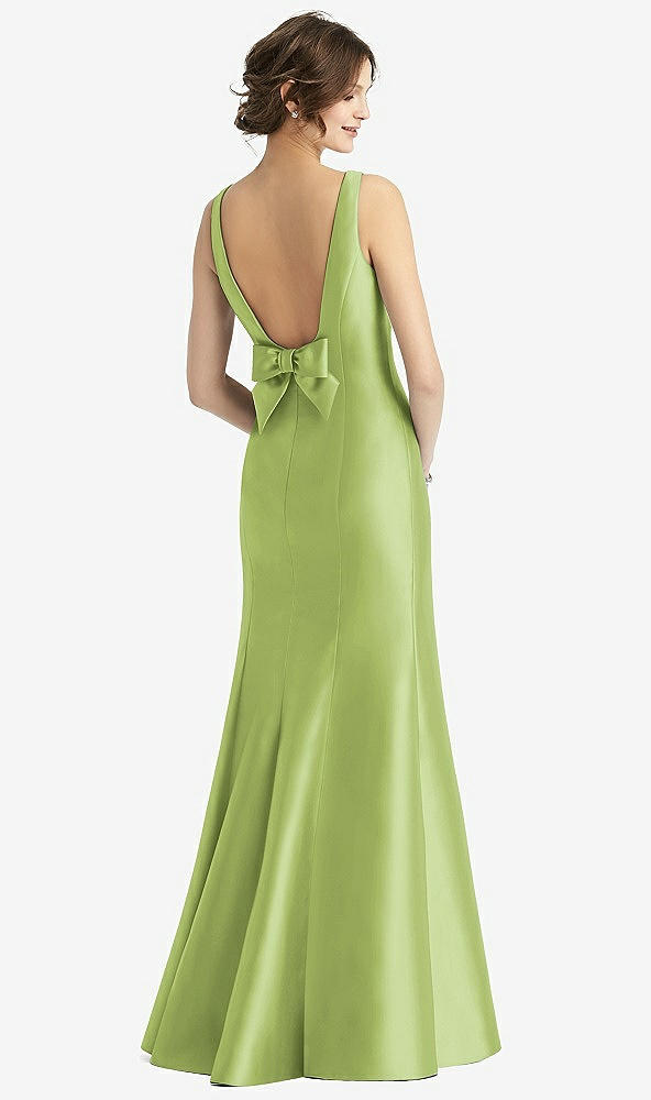 Back View - Mojito Sleeveless Satin Trumpet Gown with Bow at Open-Back