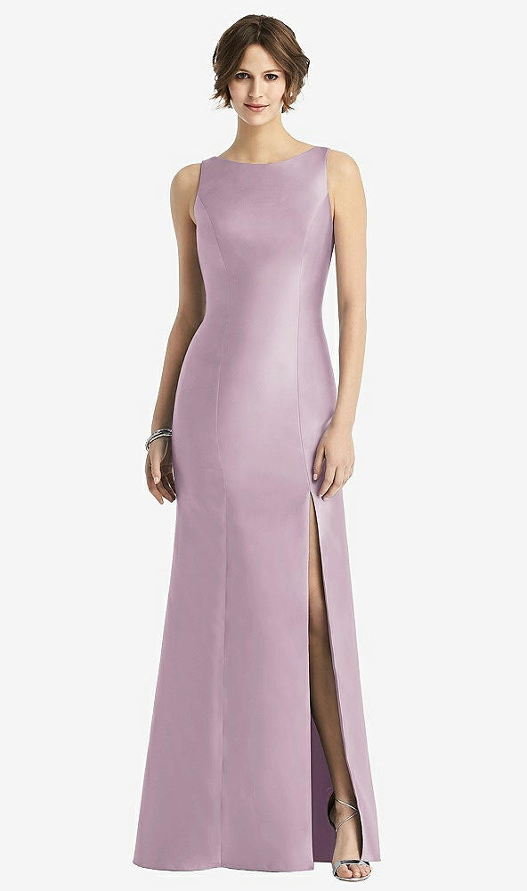 Front View - Suede Rose Sleeveless Satin Trumpet Gown with Bow at Open-Back