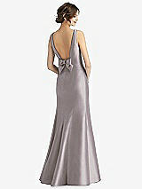 Rear View Thumbnail - Cashmere Gray Sleeveless Satin Trumpet Gown with Bow at Open-Back