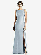 Front View Thumbnail - Mist Sleeveless Satin Trumpet Gown with Bow at Open-Back