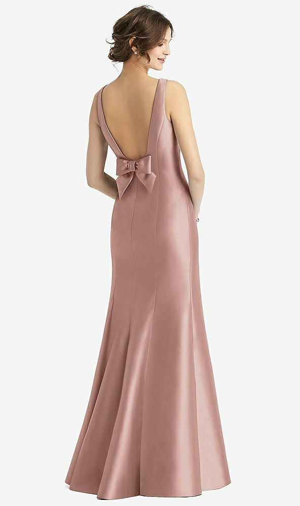 Back View - Neu Nude Sleeveless Satin Trumpet Gown with Bow at Open-Back