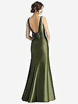 Rear View Thumbnail - Olive Green Sleeveless Satin Trumpet Gown with Bow at Open-Back