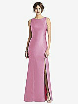 Front View Thumbnail - Powder Pink Sleeveless Satin Trumpet Gown with Bow at Open-Back