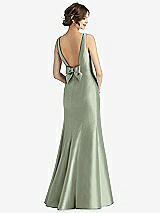 Rear View Thumbnail - Sage Sleeveless Satin Trumpet Gown with Bow at Open-Back