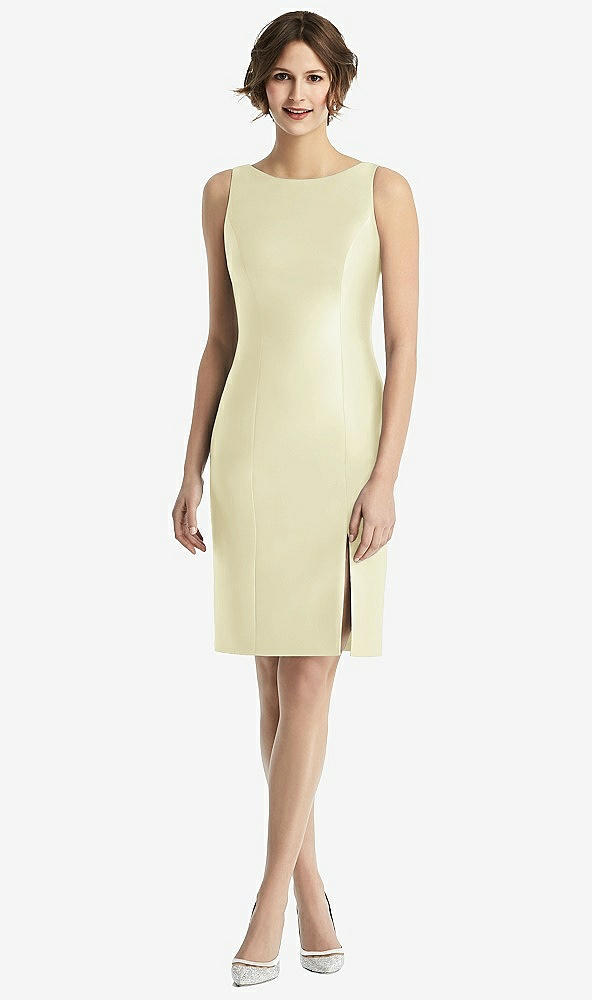 Back View - Butter Yellow Bow Open-Back Satin Cocktail Dress with Front Slit