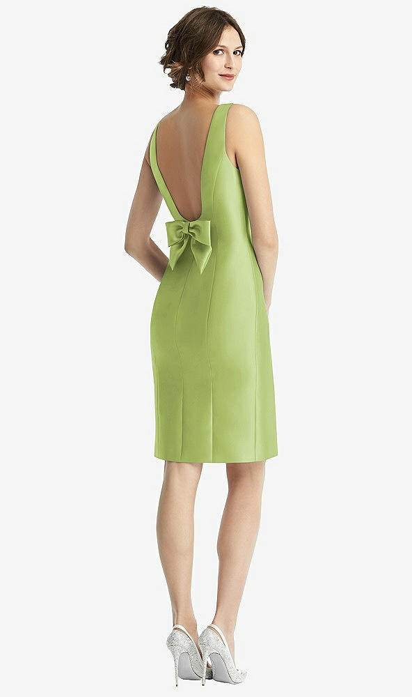Front View - Mojito Bow Open-Back Satin Cocktail Dress with Front Slit