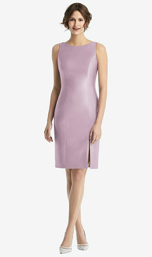 Back View - Suede Rose Bow Open-Back Satin Cocktail Dress with Front Slit