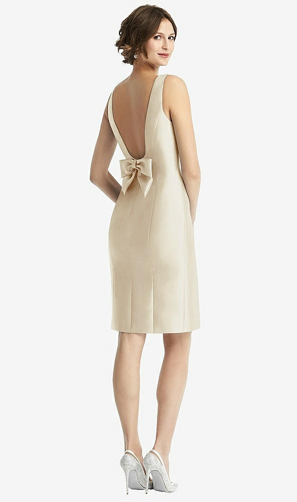 Front View - Champagne Bow Open-Back Satin Cocktail Dress with Front Slit