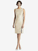 Rear View Thumbnail - Champagne Bow Open-Back Satin Cocktail Dress with Front Slit