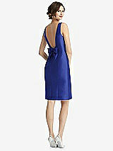 Front View Thumbnail - Cobalt Blue Bow Open-Back Satin Cocktail Dress with Front Slit