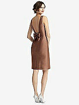 Front View Thumbnail - Cognac Bow Open-Back Satin Cocktail Dress with Front Slit