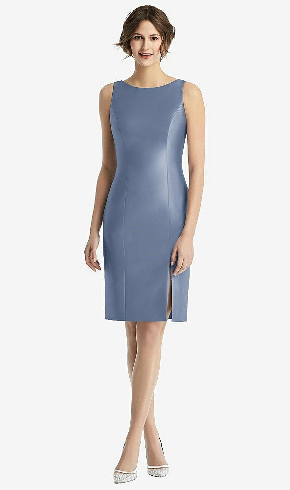 Back View - Larkspur Blue Bow Open-Back Satin Cocktail Dress with Front Slit