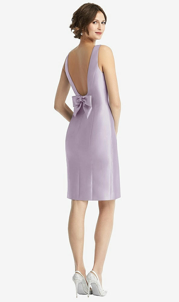 Front View - Lilac Haze Bow Open-Back Satin Cocktail Dress with Front Slit