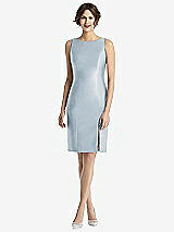 Rear View Thumbnail - Mist Bow Open-Back Satin Cocktail Dress with Front Slit