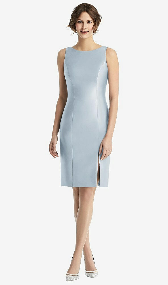 Back View - Mist Bow Open-Back Satin Cocktail Dress with Front Slit