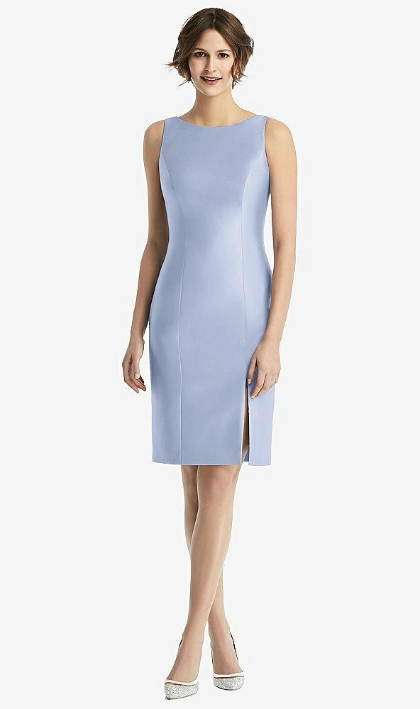 Back View - Sky Blue Bow Open-Back Satin Cocktail Dress with Front Slit