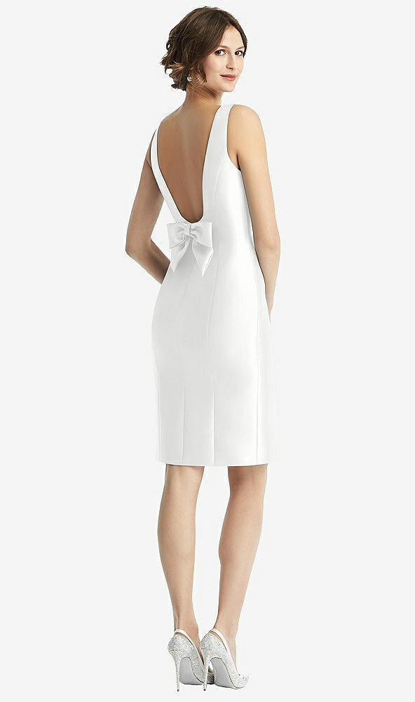 Front View - White Bow Open-Back Satin Cocktail Dress with Front Slit