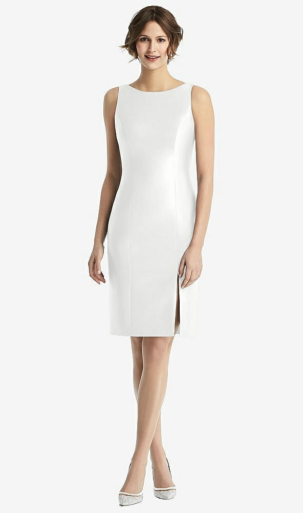 Back View - White Bow Open-Back Satin Cocktail Dress with Front Slit