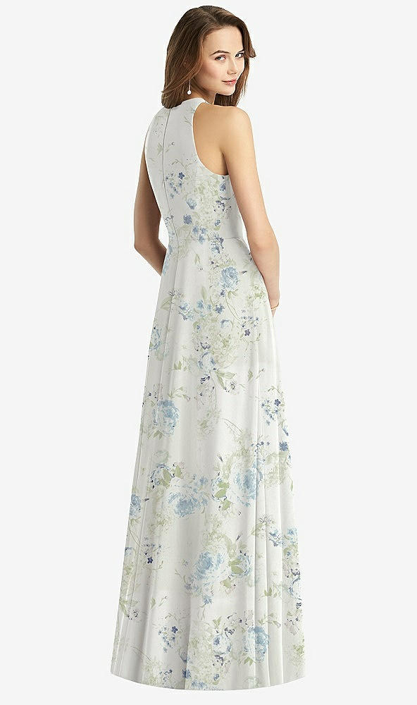 Back View - Bleu Garden Sleeveless Halter Chiffon Maxi Dress