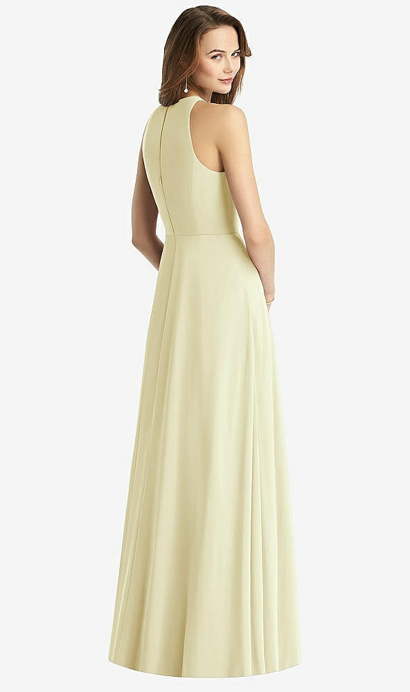 Back View - Butter Yellow Sleeveless Halter Chiffon Maxi Dress