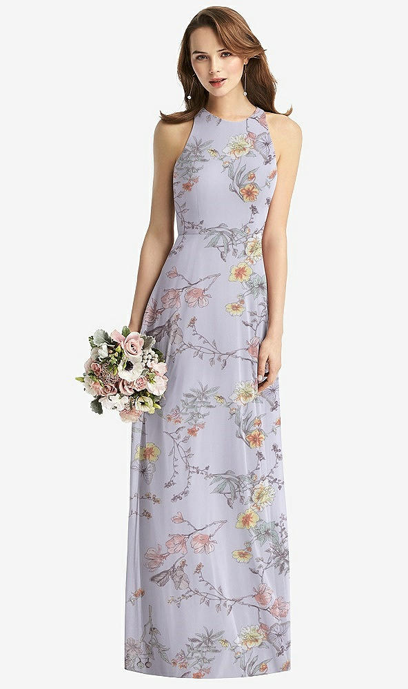 Front View - Butterfly Botanica Silver Dove Sleeveless Halter Chiffon Maxi Dress