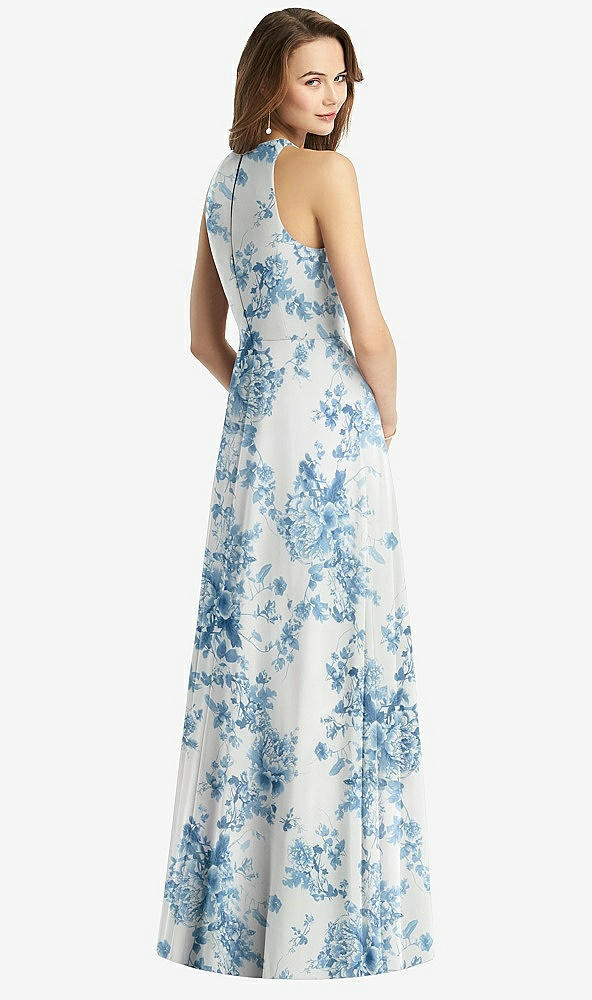 Back View - Cottage Rose Dusk Blue Sleeveless Halter Chiffon Maxi Dress