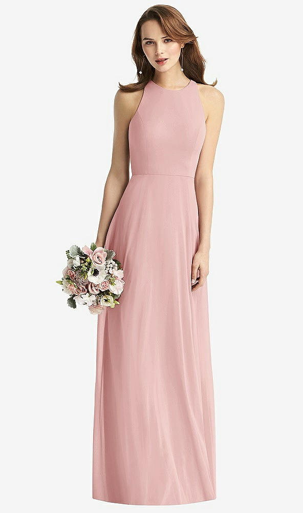 Front View - Rose Sleeveless Halter Chiffon Maxi Dress
