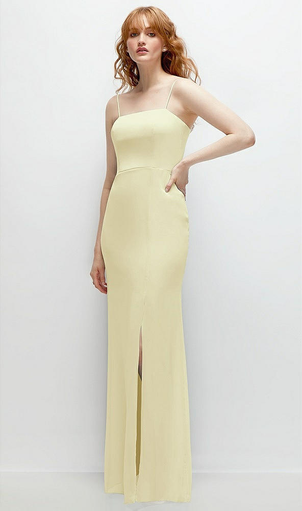 Back View - Butter Yellow Tie-Back Cutout Trumpet Gown with Front Slit