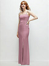 Rear View Thumbnail - Dusty Pink Tie-Back Cutout Trumpet Gown with Front Slit