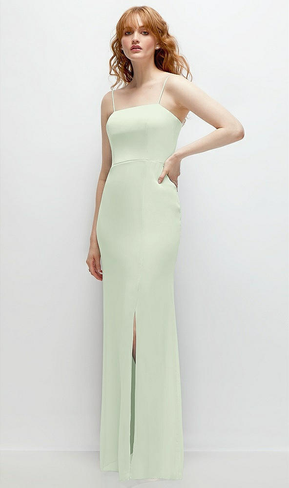 Back View - Mint Green Tie-Back Cutout Trumpet Gown with Front Slit