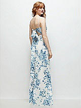 Alt View 1 Thumbnail - Cottage Rose Dusk Blue Tie-Back Cutout Trumpet Gown with Front Slit