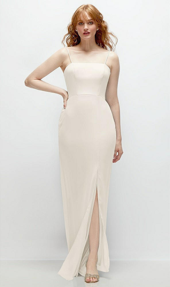 Front View - Ivory Tie-Back Cutout Trumpet Gown with Front Slit