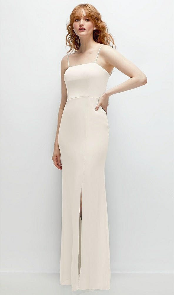 Back View - Ivory Tie-Back Cutout Trumpet Gown with Front Slit