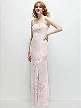 Rear View Thumbnail - Watercolor Print Tie-Back Cutout Trumpet Gown with Front Slit