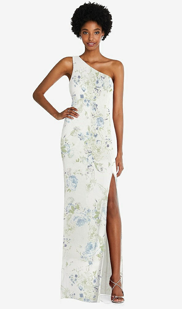 Front View - Bleu Garden One-Shoulder Chiffon Trumpet Gown