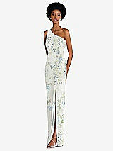 Side View Thumbnail - Bleu Garden One-Shoulder Chiffon Trumpet Gown