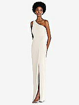 Side View Thumbnail - Ivory One-Shoulder Chiffon Trumpet Gown