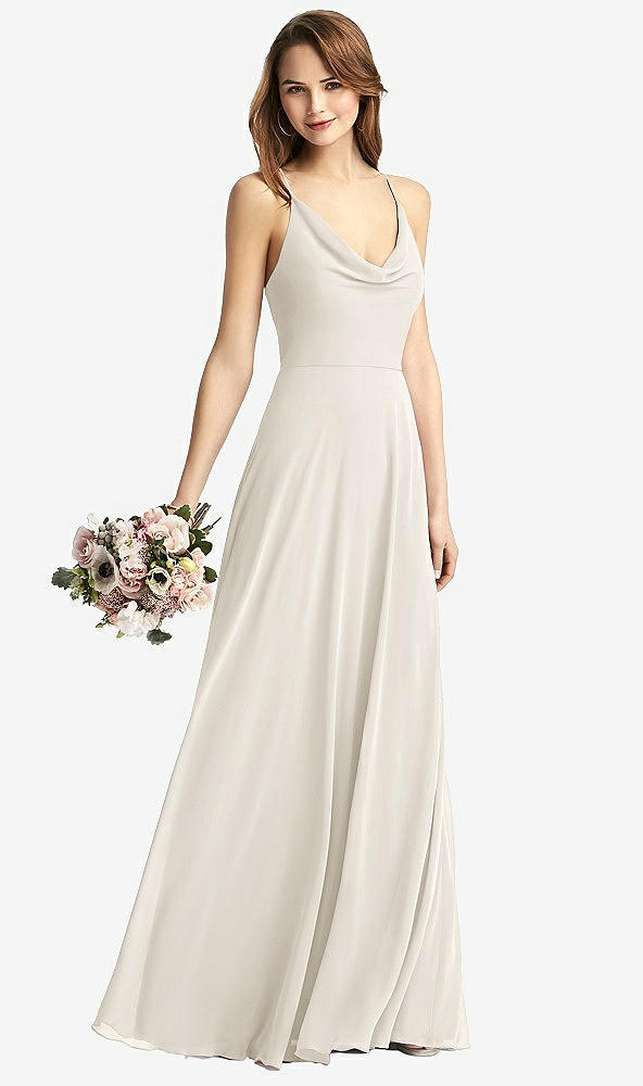 Front View - Ivory Cowl Neck Criss Cross Back Maxi Dress