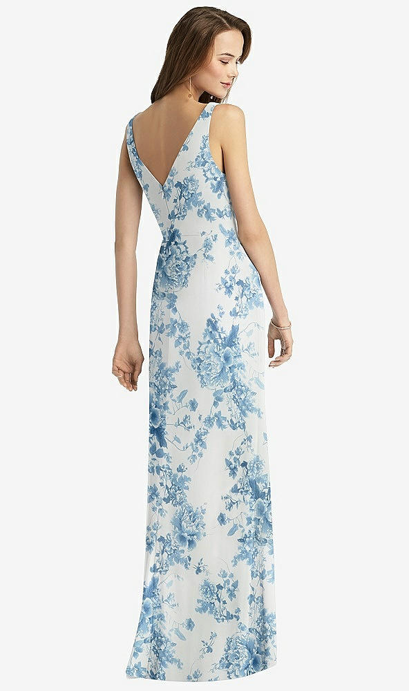 Back View - Cottage Rose Dusk Blue Sleeveless V-Back Long Trumpet Gown
