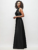 Side View Thumbnail - Black High-Neck Cutout Satin Dress with Pockets