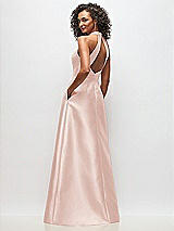 Rear View Thumbnail - Blush High-Neck Cutout Satin Dress with Pockets