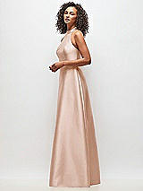Side View Thumbnail - Cameo High-Neck Cutout Satin Dress with Pockets