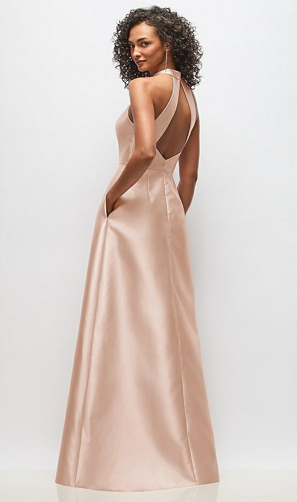 Back View - Cameo High-Neck Cutout Satin Dress with Pockets