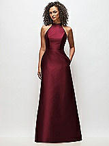 Front View Thumbnail - Cabernet High-Neck Cutout Satin Dress with Pockets